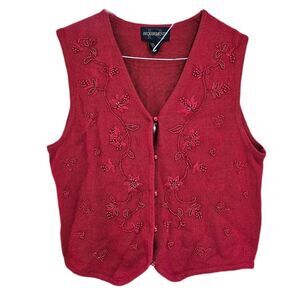 90s indie boho red beaded sleeveless sweater vest
